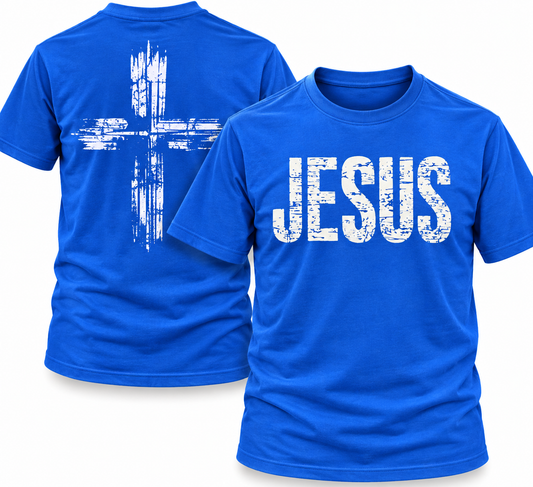 JESUS / CROSS T-SHIRT - BLUE
