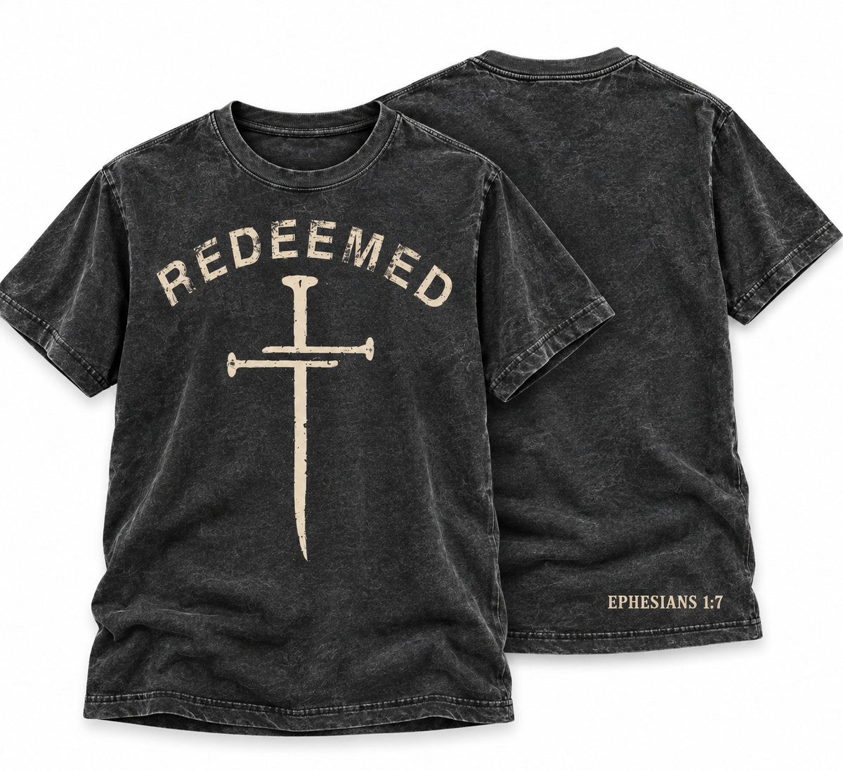 REDEEMED EPHESIANS 1:7 T-SHIRT - MINERAL WASH BLACK