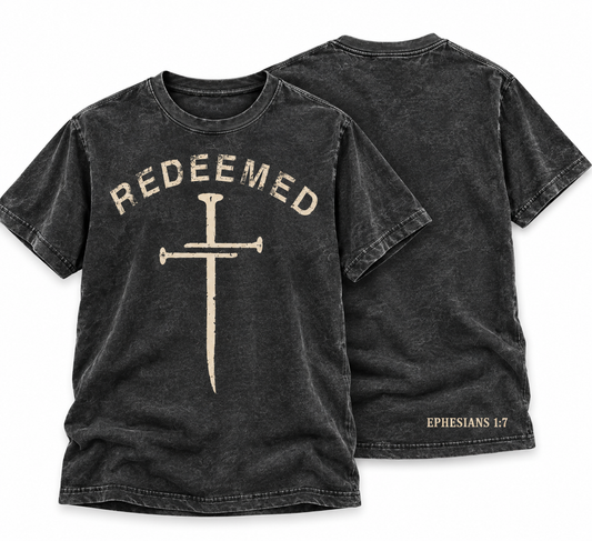 REDEEMED EPHESIANS 1:7 T-SHIRT - MINERAL WASH BLACK