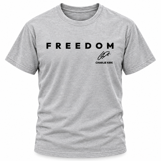 FREEDOM CHARLIE KIRK SIGNATURE T-SHIRT - GRAY