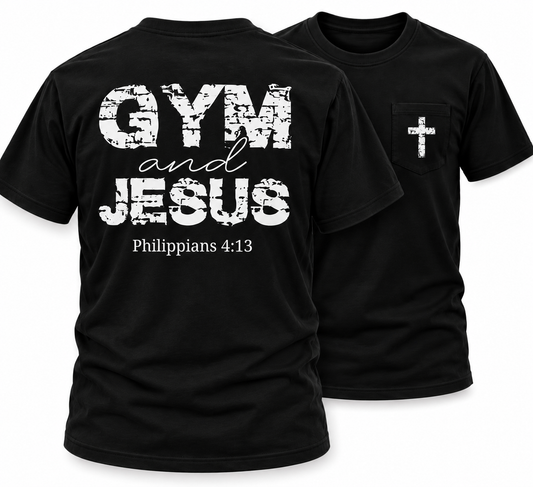 GYM & JESUS PHILIPPIANS 4:13 T-SHIRT - BLACK