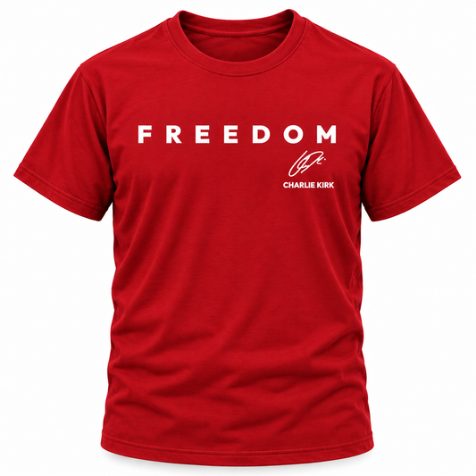 FREEDOM CHARLIE KIRK SIGNATURE T-SHIRT - RED