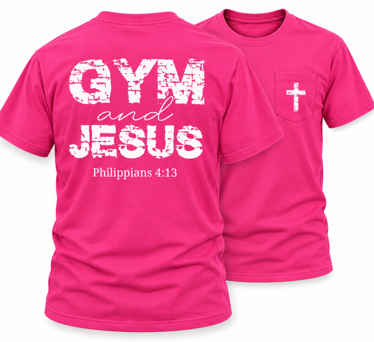 GYM & JESUS PHILIPPIANS 4:13 T-SHIRT - PINK